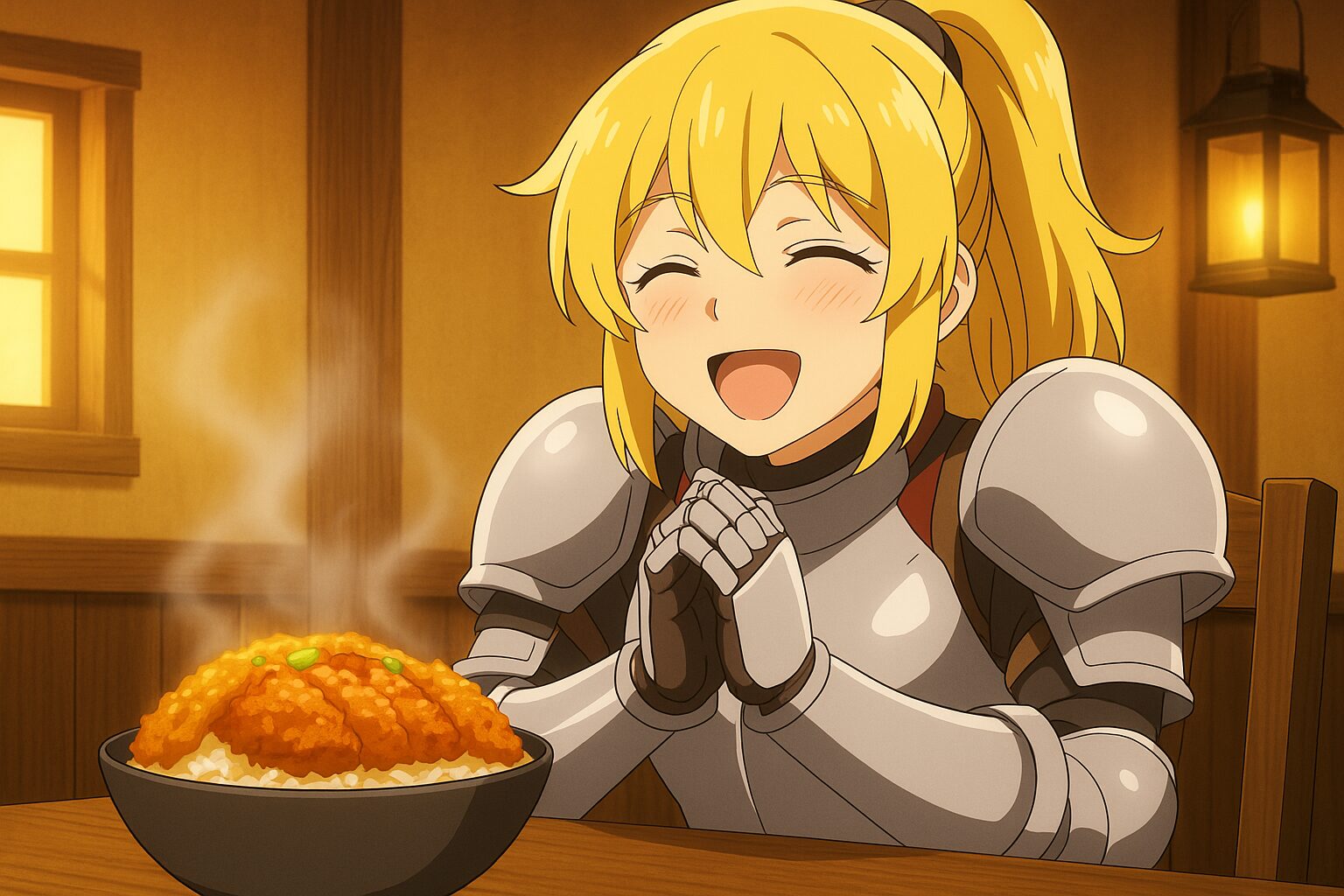 第2話『めっちゃおいしいです!』― 甲冑の女剣士と湯気立つカツ丼