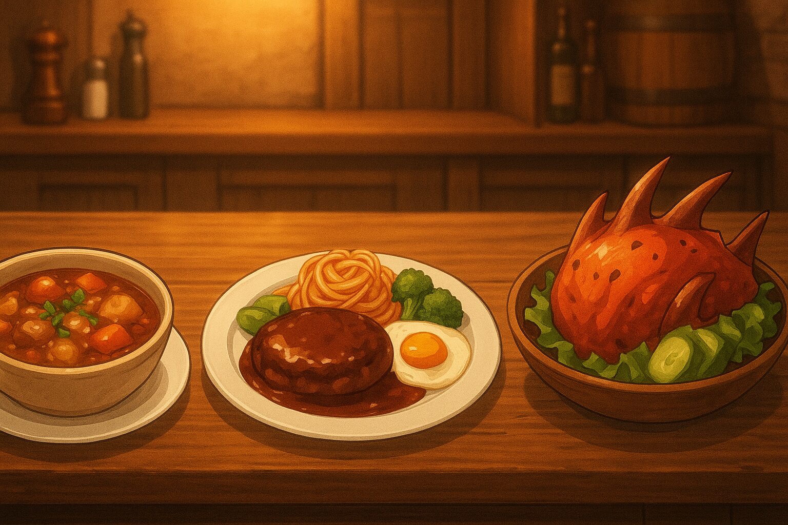 比較：3皿の料理で世界観の違い