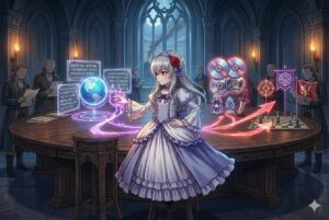 凶乱令嬢ニア・リストン アニメ続編における配信・円盤などのビジネス課題を分析する様子