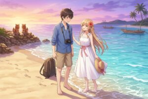 お隣の天使様 Memorial Vacation 沖縄の海辺を歩く周と真昼